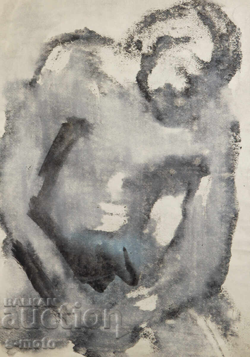 Δημοπρασία Πίνακας ακουαρέλα ανδρικό πορτρέτο γυμνό σώμα