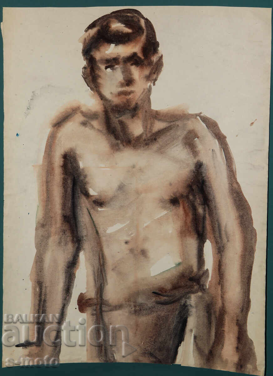 Watercolor painting male portrait nude body with price € 110.00 | 215.14 BGN