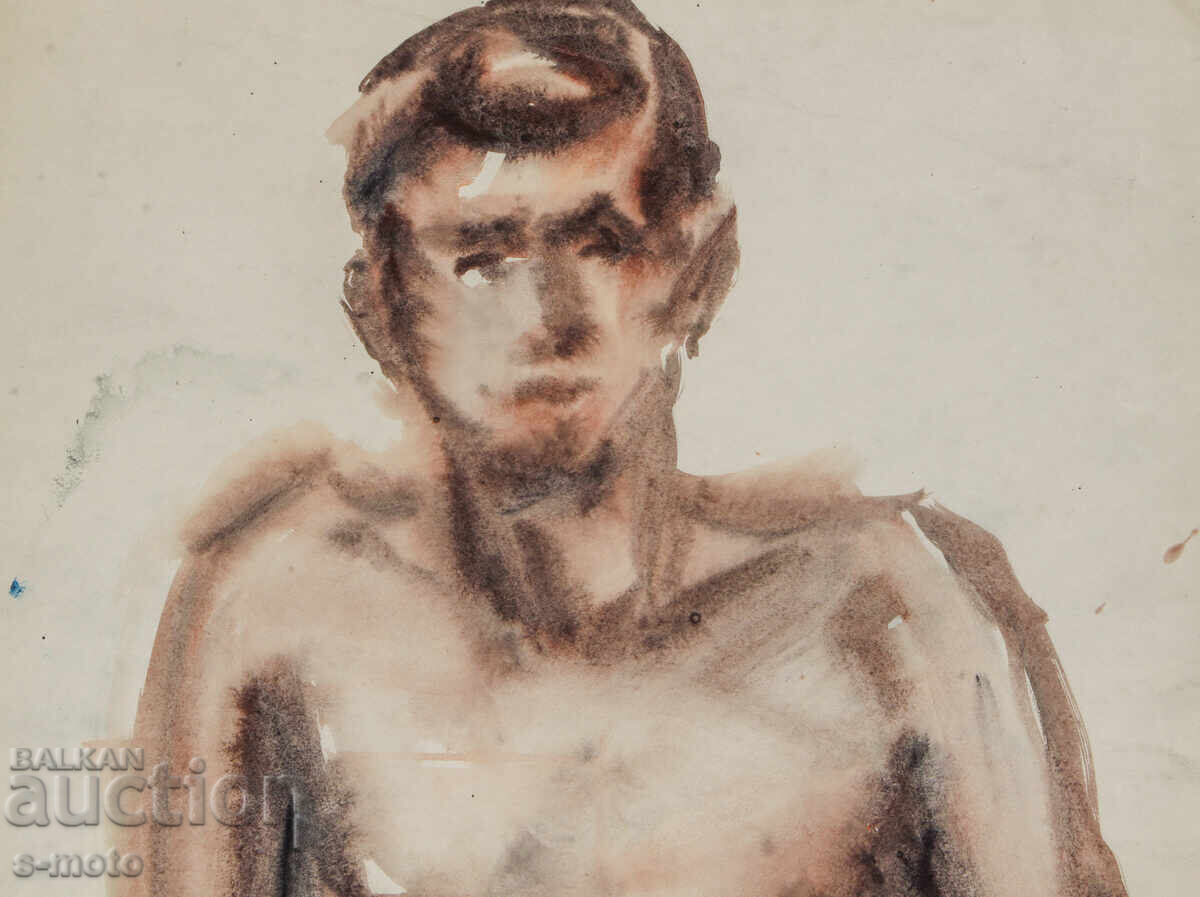 Delivery of Watercolor painting male portrait nude body