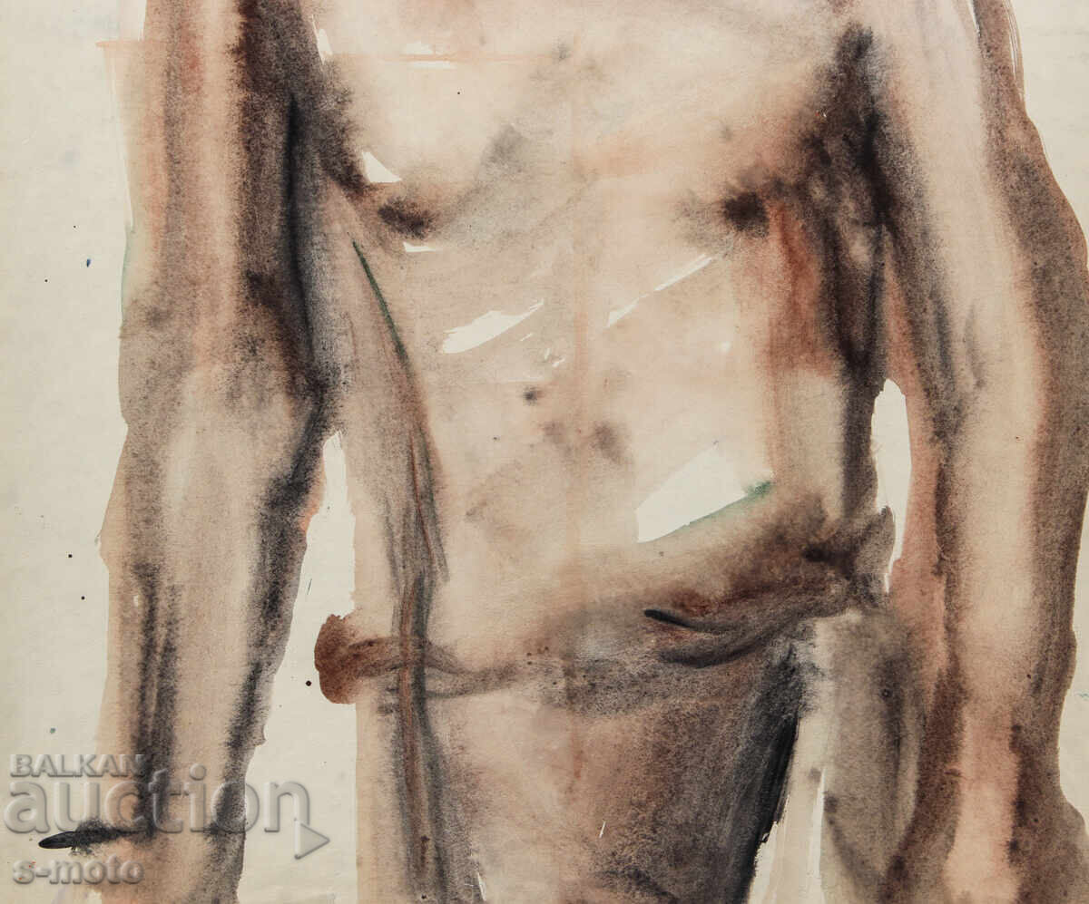 Watercolor painting male portrait nude body - 6