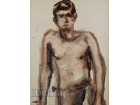 Watercolor painting male portrait nude body