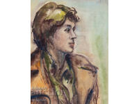 Pictură acuarelă portret feminin