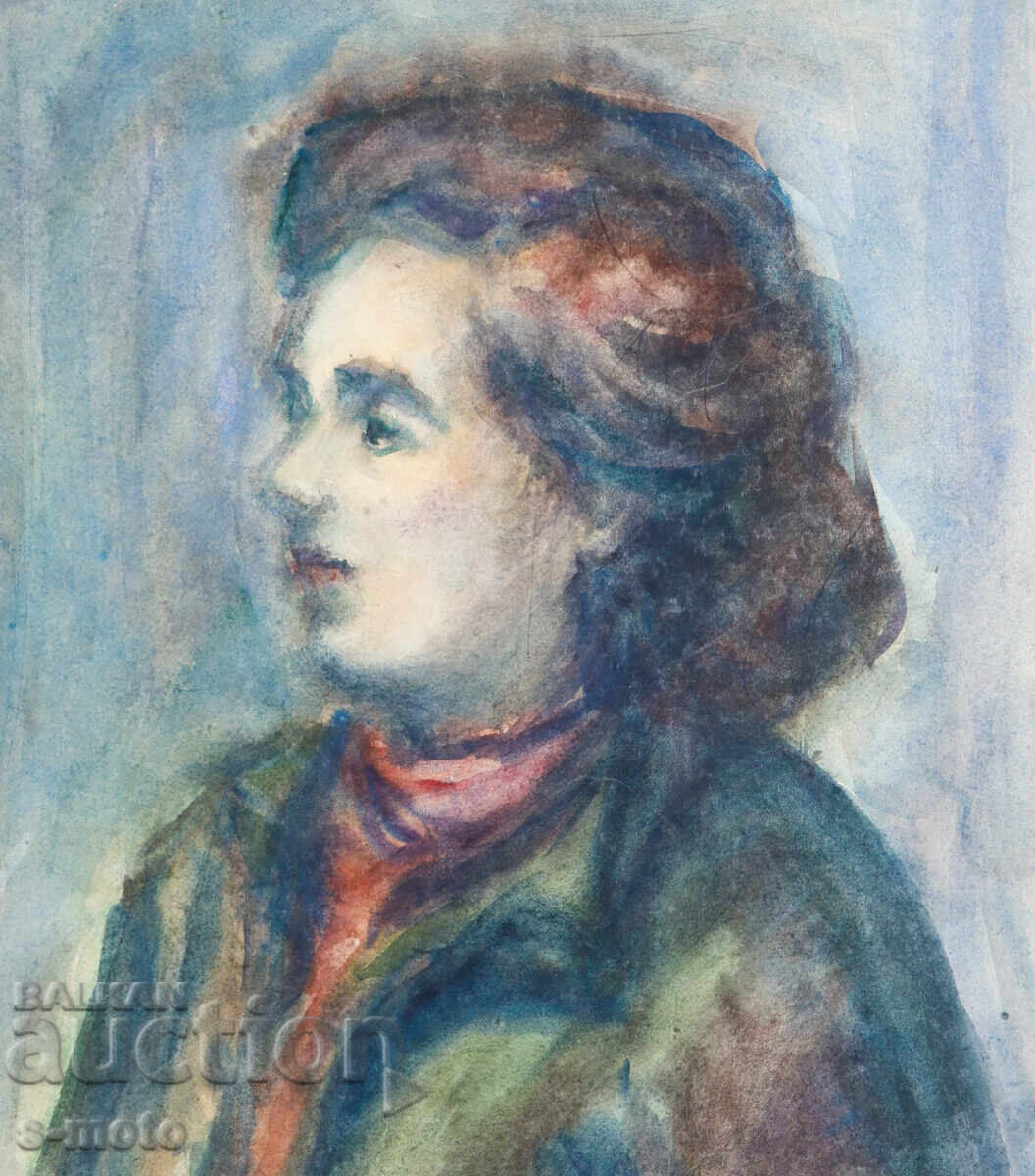 Licitație Pictură acuarelă portret feminin