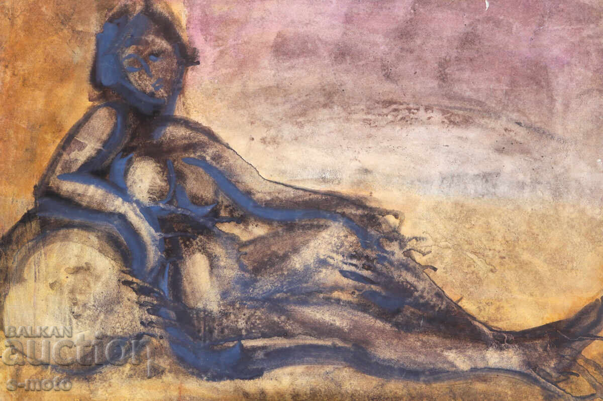 Watercolor painting female portrait nude body