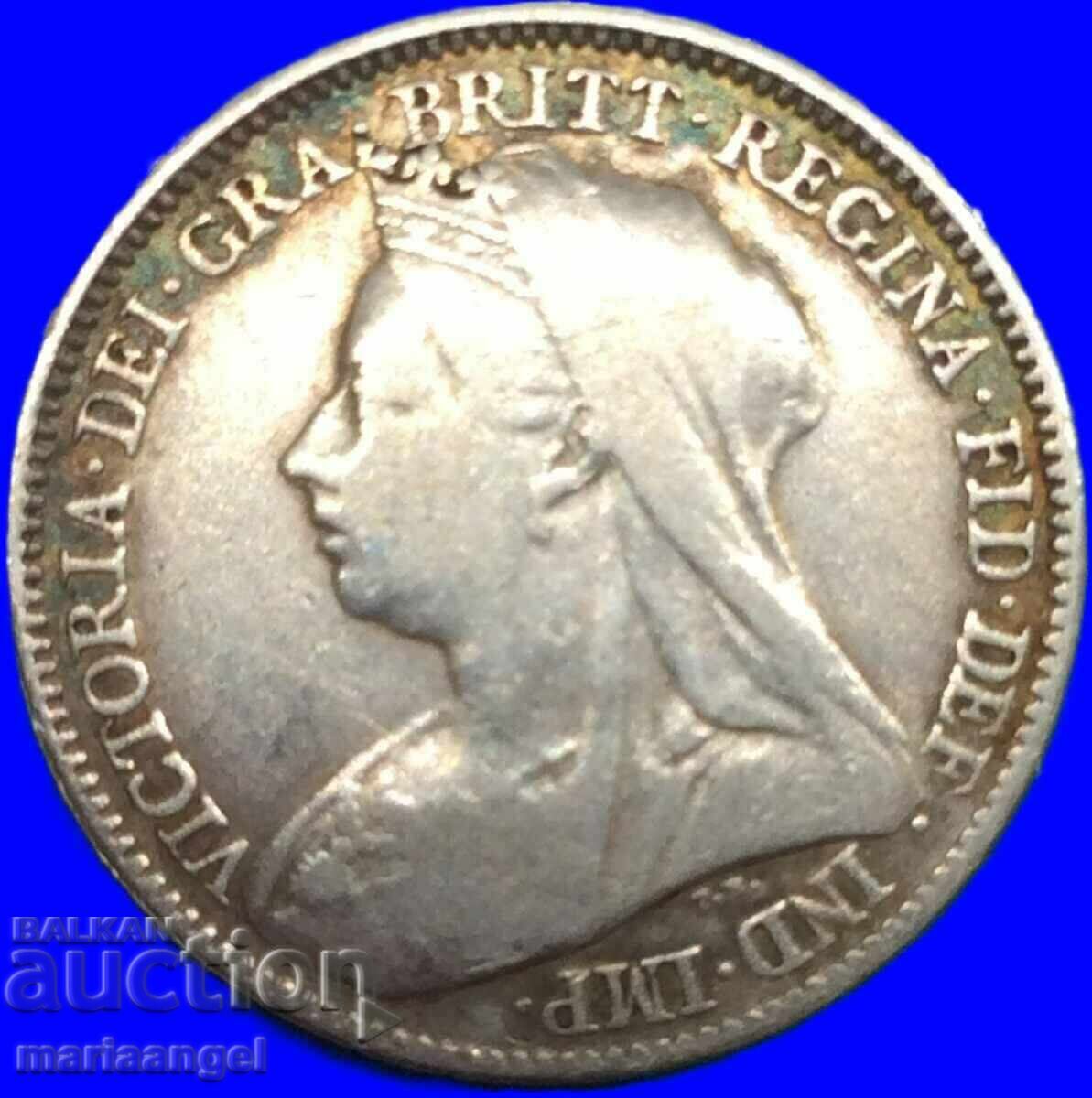 Marea Britanie 6 Pence 1897 Victoria Silver - Rar cu preț € 19.00 | 37.16 BGN