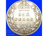 Great Britain 6 Pence 1897 Victoria Silver - Rare