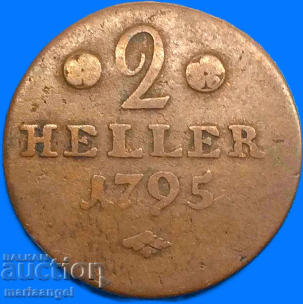 Германия 2 хелера 1795 Хесен-Касел медна - 6