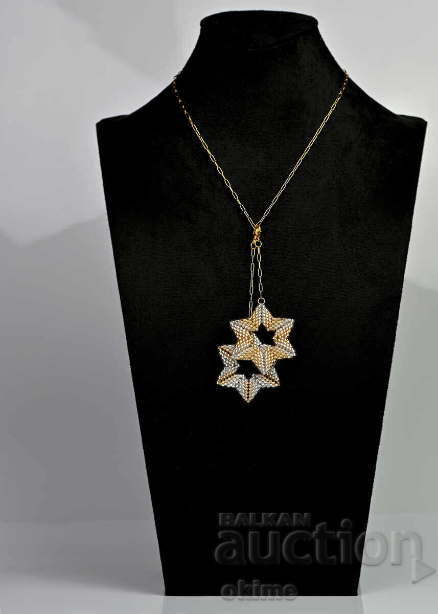 Colier cu două pandantive stele în alb și auriu - 5 Colier cu două pandantive stele în alb și auriu - 5