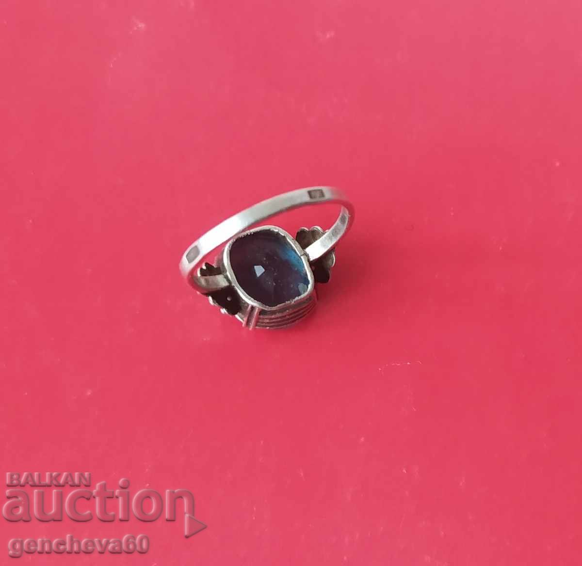 Inel țar rus argint 875 și topaz albastru - 6