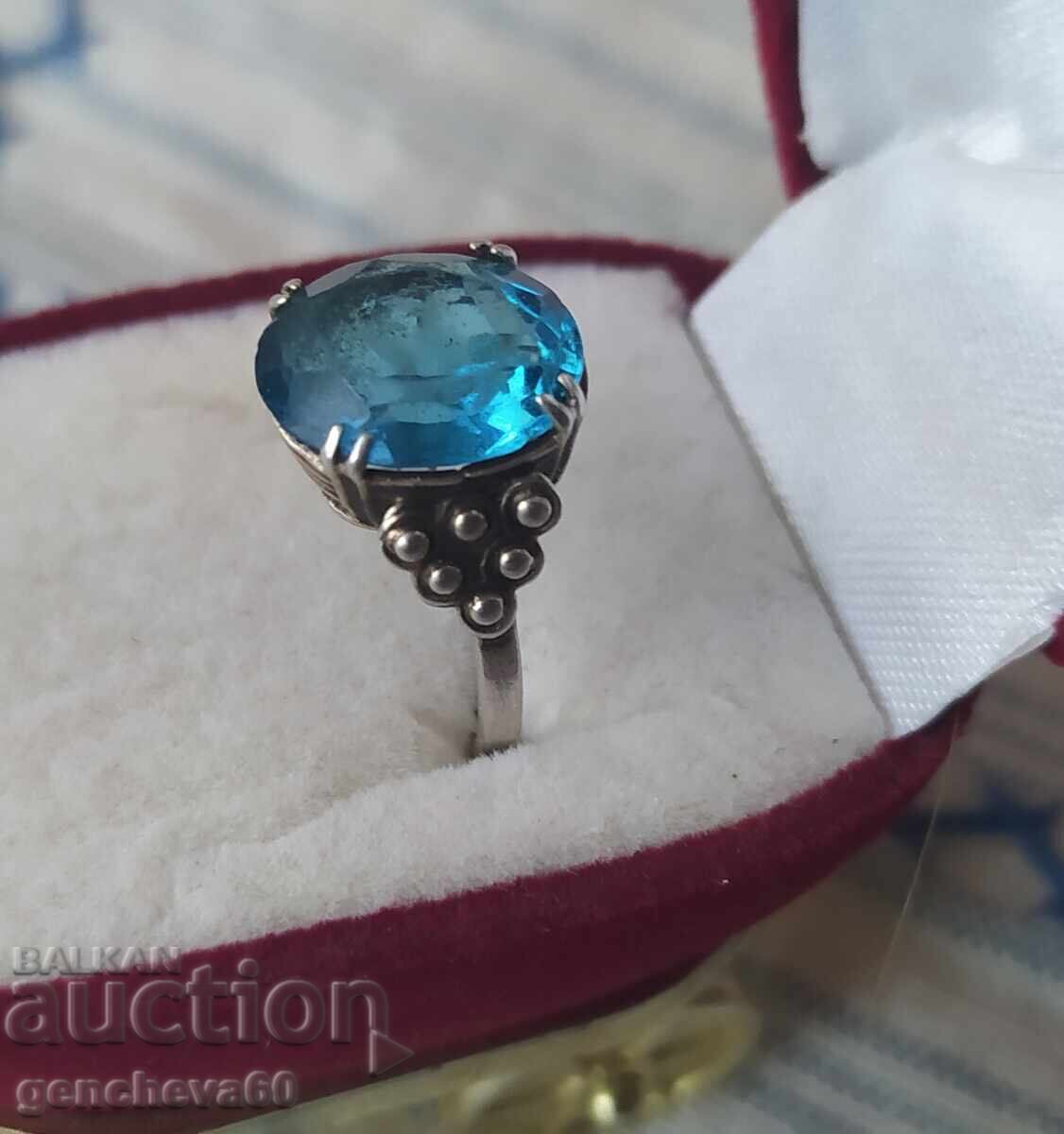 Inel țar rus argint 875 și topaz albastru - 7