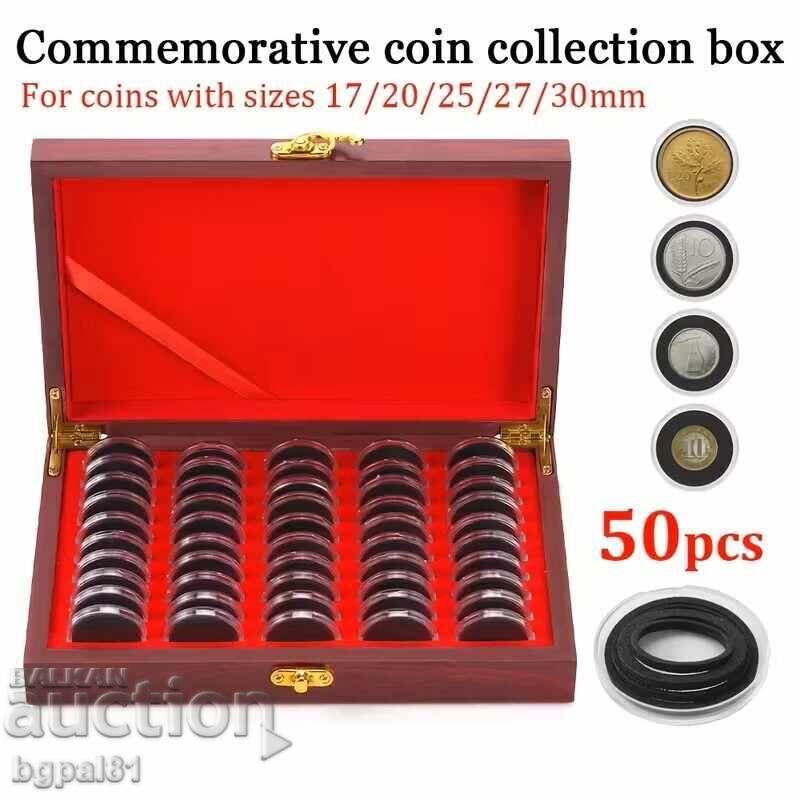 Delivery of Luxury wooden box for 50 coins (capsules + seals)