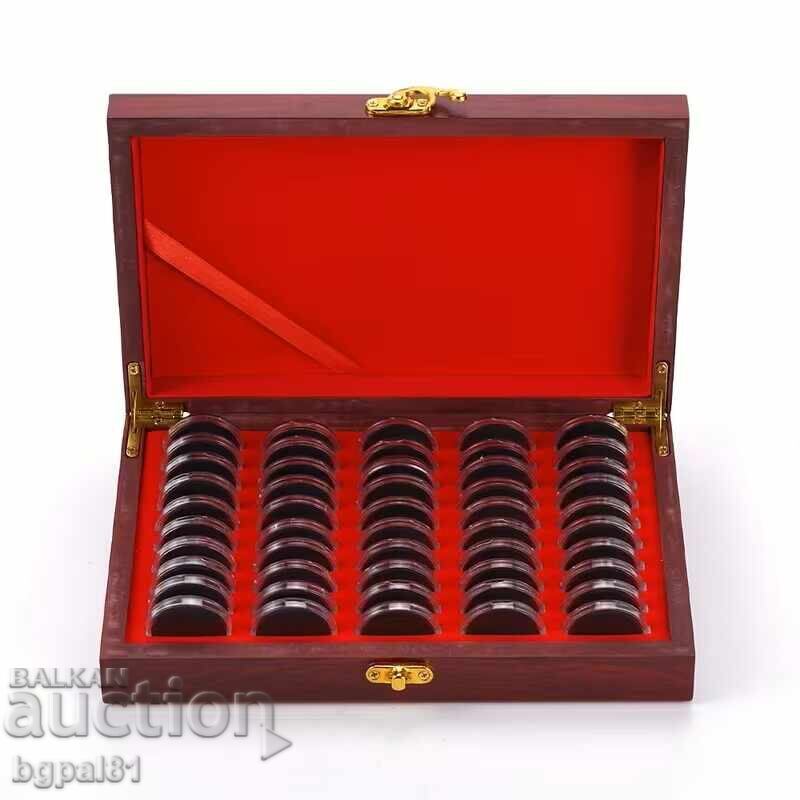 Luxury wooden box for 50 coins (capsules + seals)
