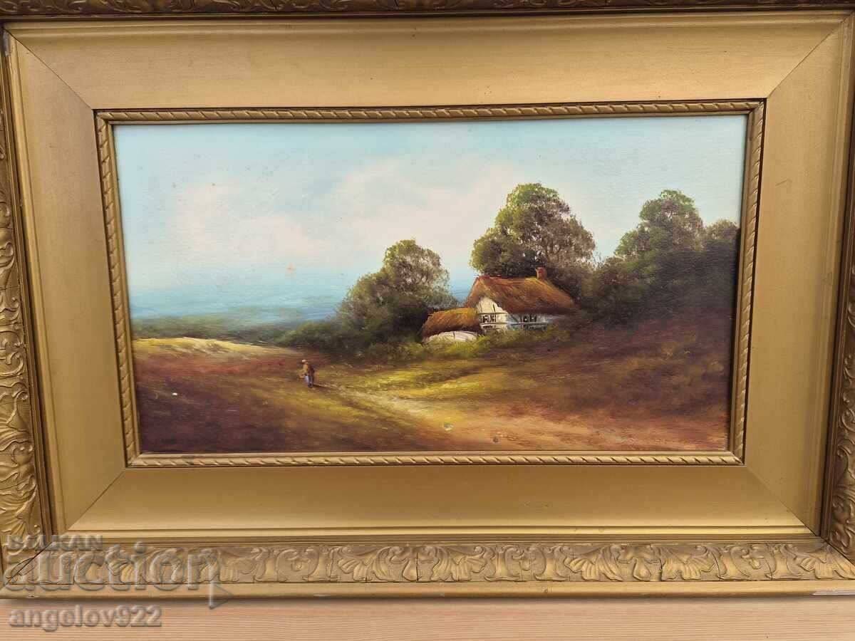 Licitație Veche pictură originală în ulei pe placaj!!!