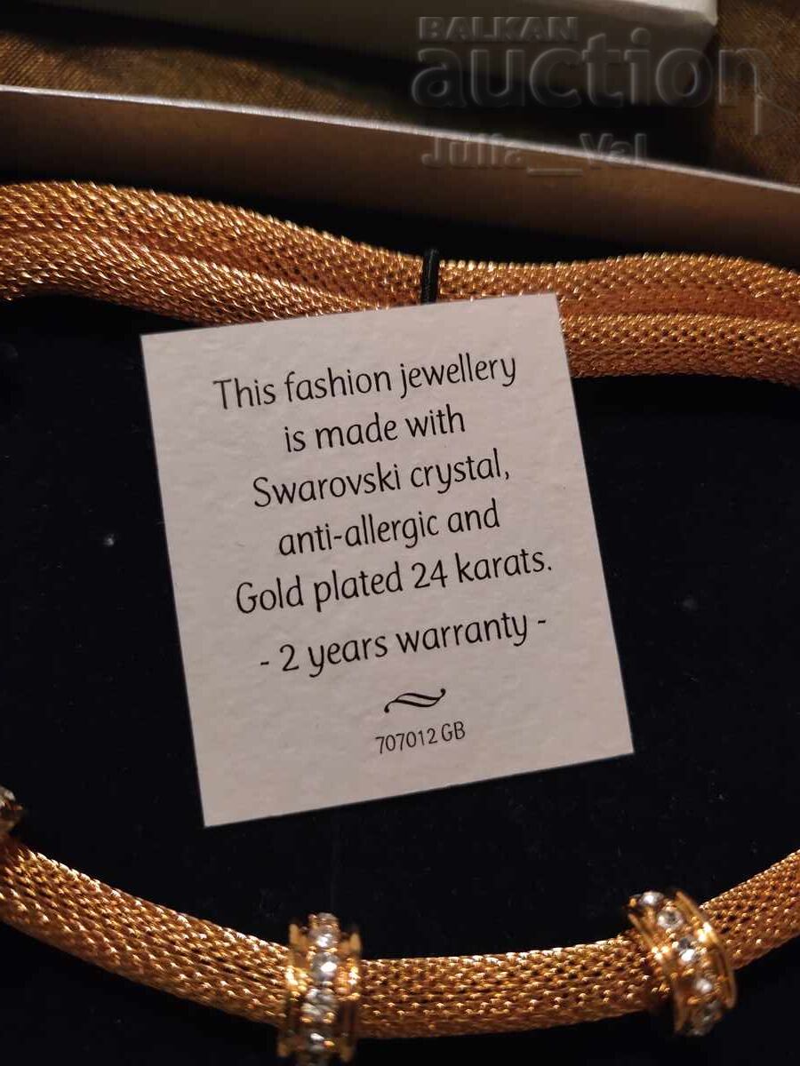 Auction  24K Gold Plated Necklace with Swarovski Zirconia from 1 cent + certificate.unc