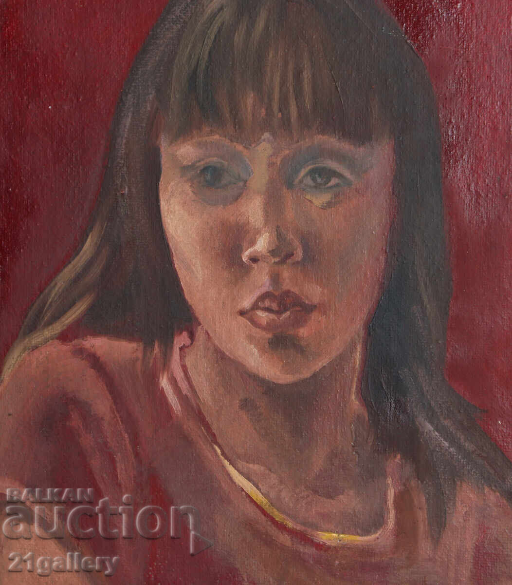 Veche pictură în ulei portret de fată - 5