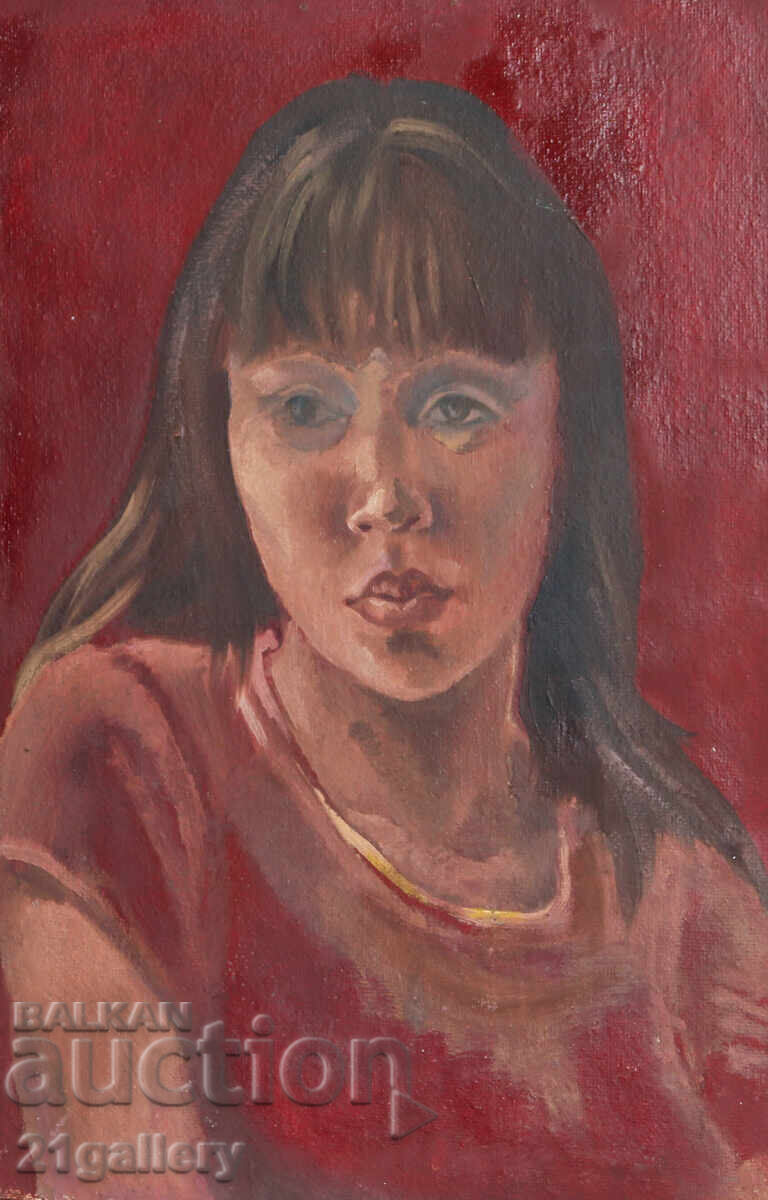 Veche pictură în ulei portret de fată