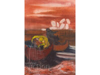 Pictură în tempera de Ivan Apostolov - Pescari