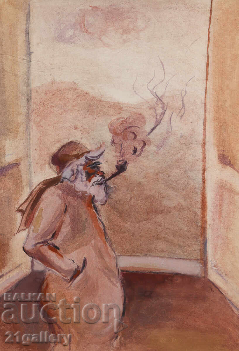 Иван Апостолов картина темпера Мъж със лула