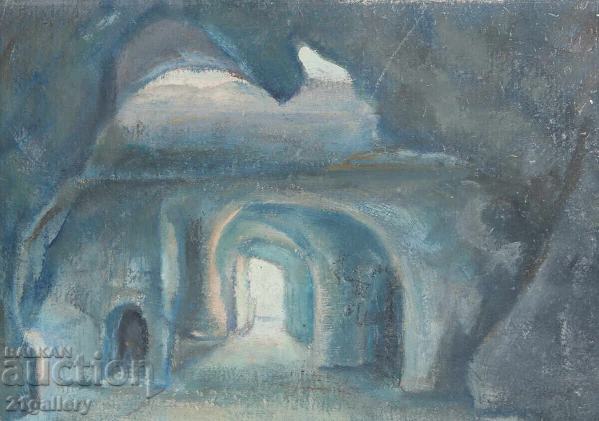 Παλαιός πίνακας με τέμπερα, σπήλαιο