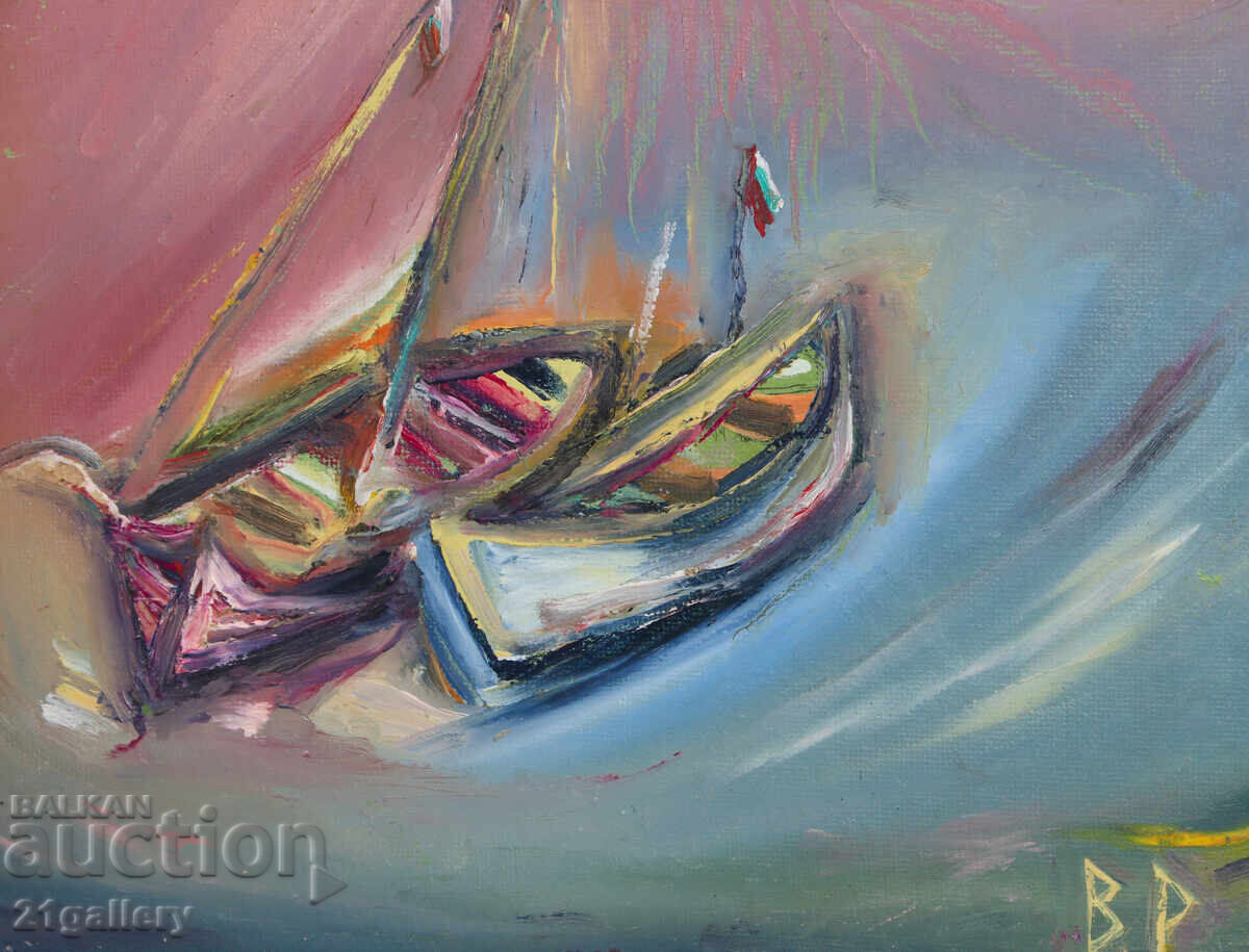 Валентин Раденовски Маслени бои пейзаж със рибарски лодки - 5