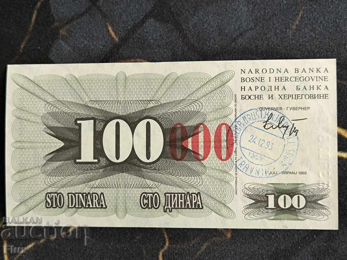 Bancnotă - Bosnia și Herțegovina - 100 000 dinari UNC | 1992