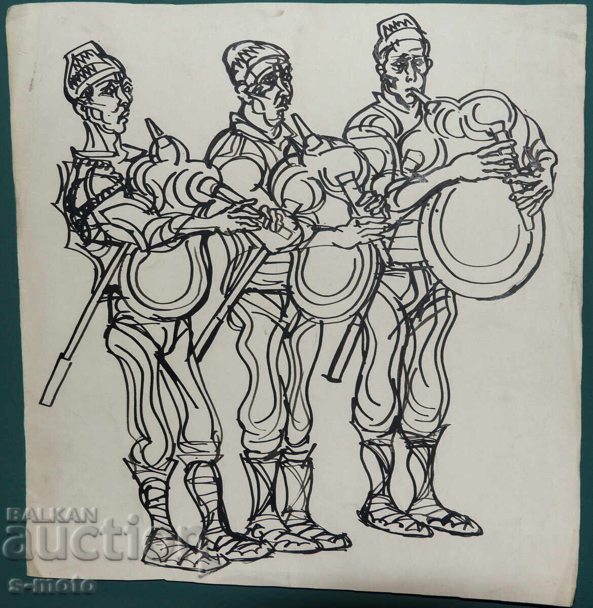 Pictură Petar Rashkov, tuș, ilustrație, Cimpoieri cu preț € 120.00 | 234.70 BGN