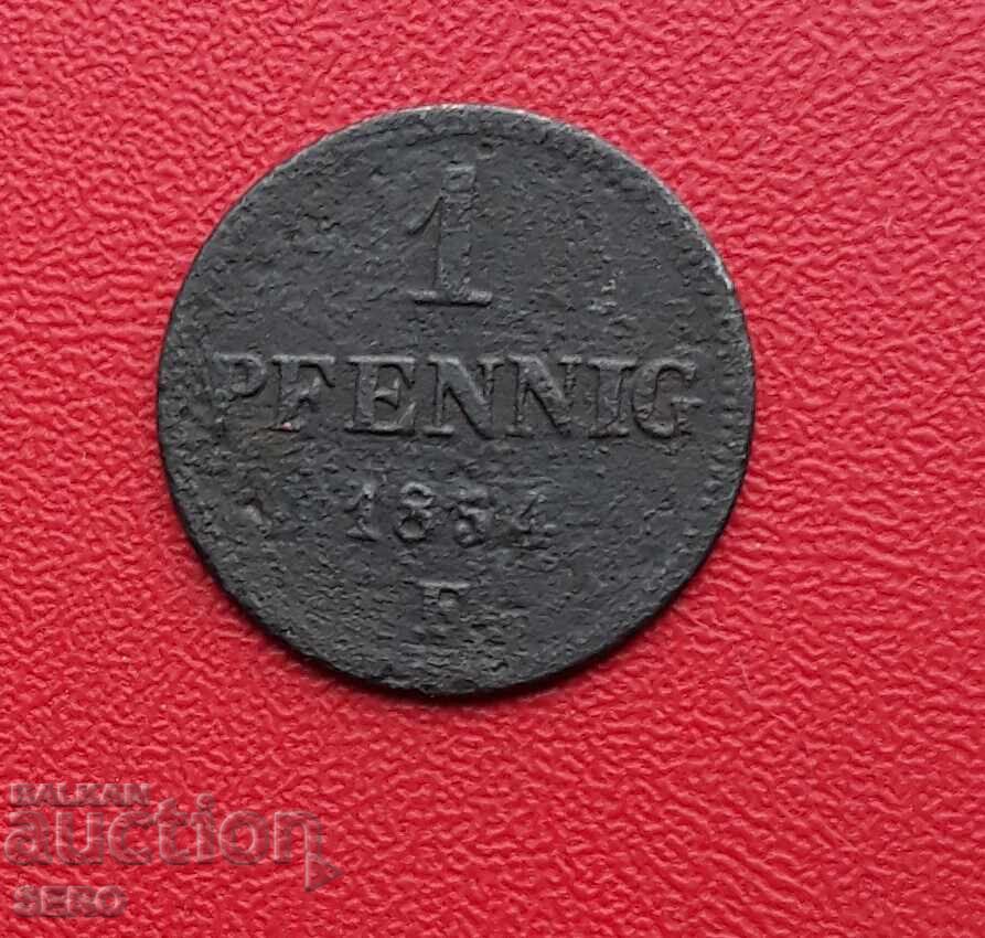 Германия-Саксония-1 пфениг 1854 F