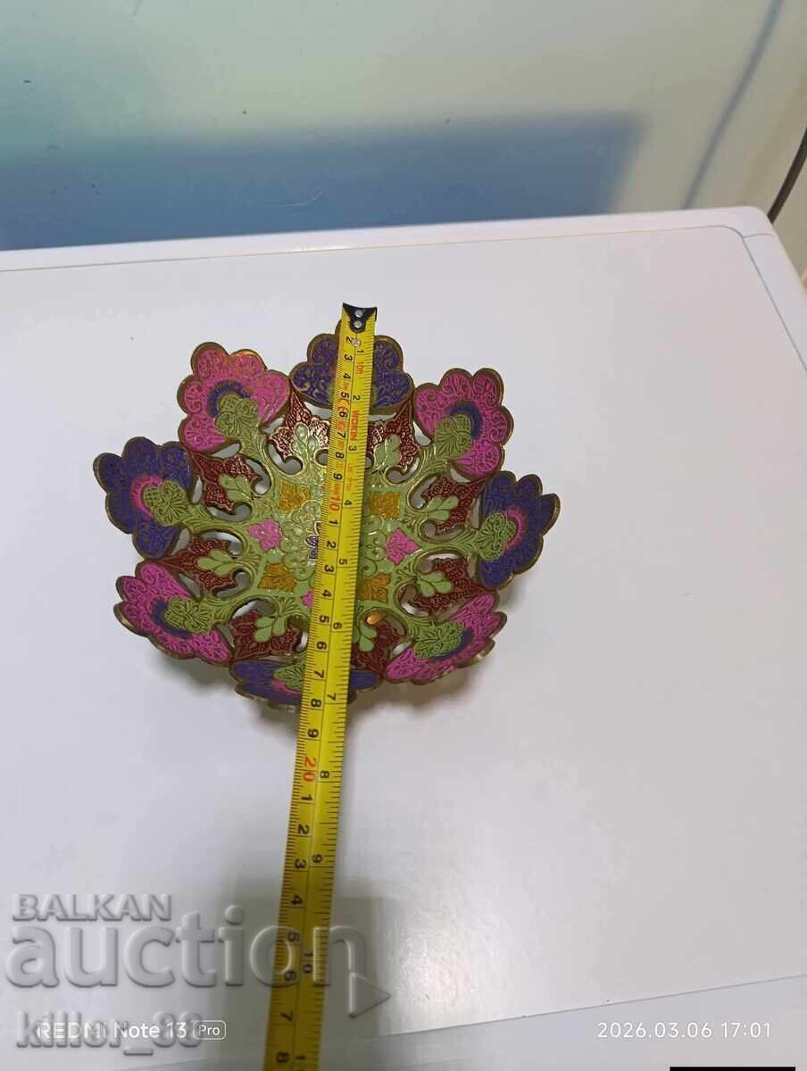 Παλιά μπρούτζινη εμαγιέ φρουτιέρα - 6