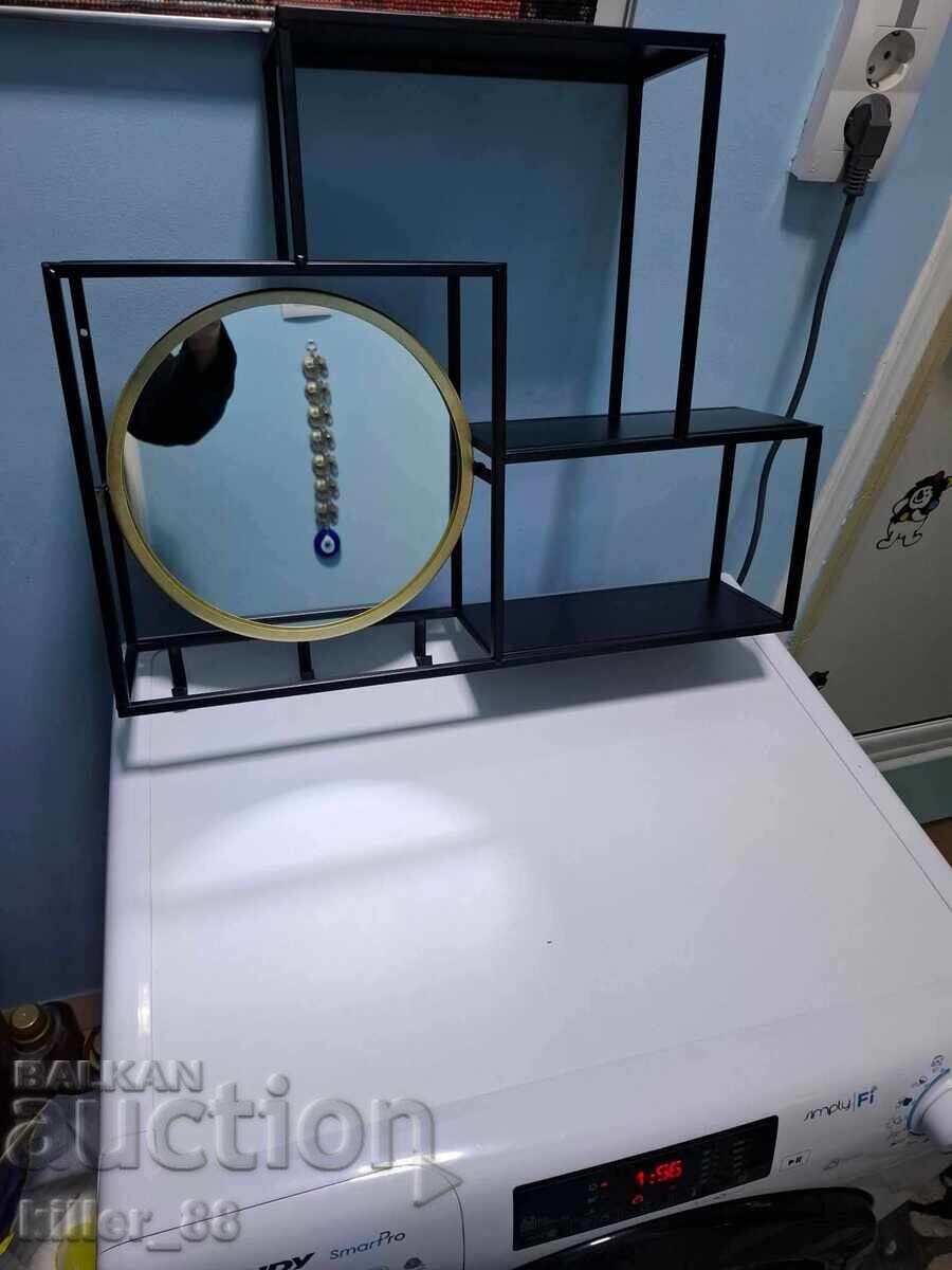 Μεταλλική ραφιέρα με καθρέφτη και κρεμάστρες