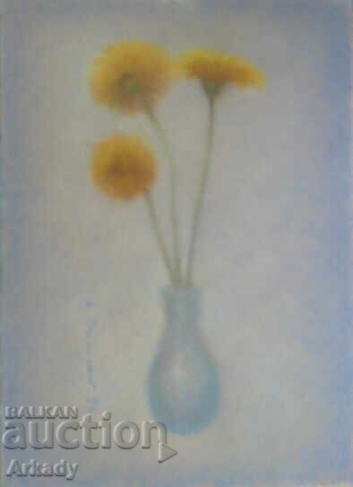 Yellow flowers on blue