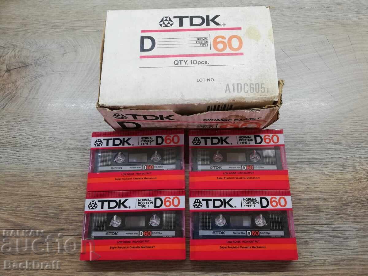 Lot 4 bucăți Casetă Audio Nouă TDK D60 Japonia 1985 Lot 4 bucăți Casetă Audio Nouă TDK D60 Japonia 1985