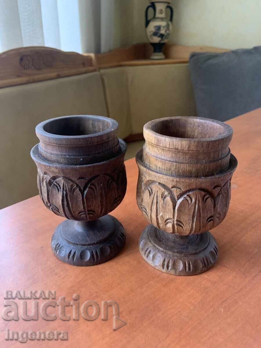 WOODEN BOWL WOOD CARVING ANTIQUE CHALICE - 2 PIECES