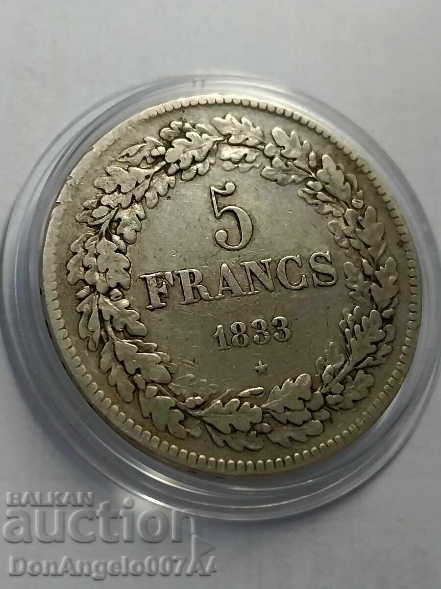 5 φράγκα 1833 Βέλγιο-Ασήμι!