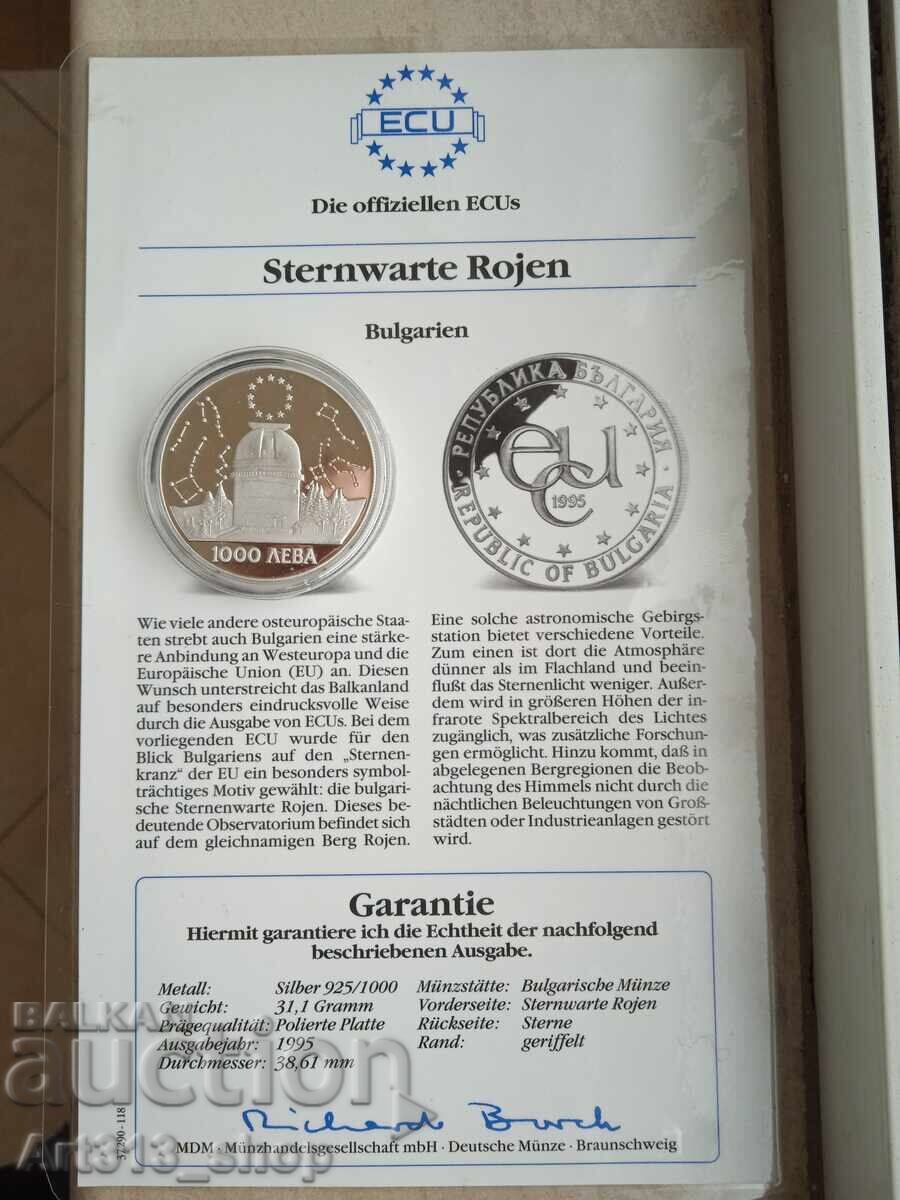 Delivery of Silver coin "Rozhen", 1000 leva, 1995 - 925, 31.1 g