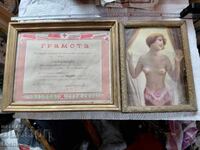 Veche litografie și diplomă, înrămate