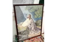 Стар РЪЧНО УШИТ ГОБЛЕН 49/37см Иисус в Гетсиманската градина