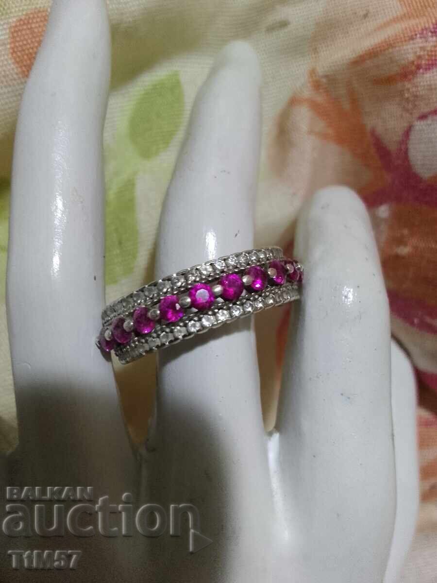 Δημοπρασία ασημένιο δαχτυλίδι με φυσικά γρανάτες ροδολίτη