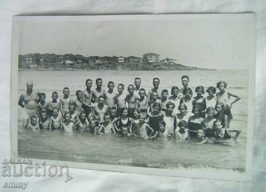 Veche fotografie Sozopol Plaja Centrală - copii, elevi în tabără