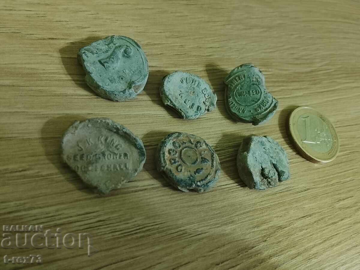 Αγγλικές μολύβδινες σφραγίδες από πακέτα κρεμμυδιών - Λονδίνο Αγγλία