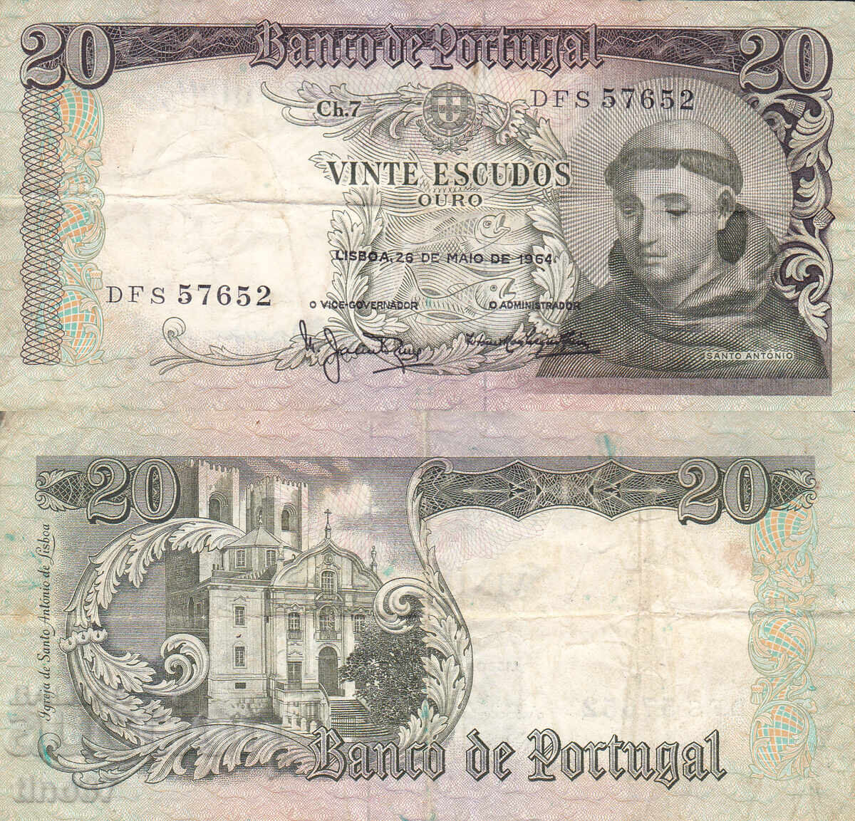 tino37- PORTUGALIA - 20 ESCUDOS - 1964 - F+