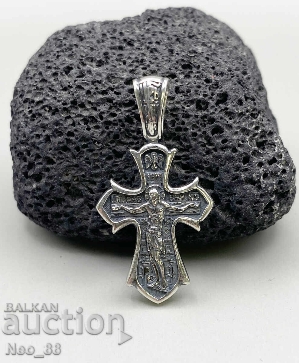 Православен сребърен кръст с Разпятието на Исус Христос нов