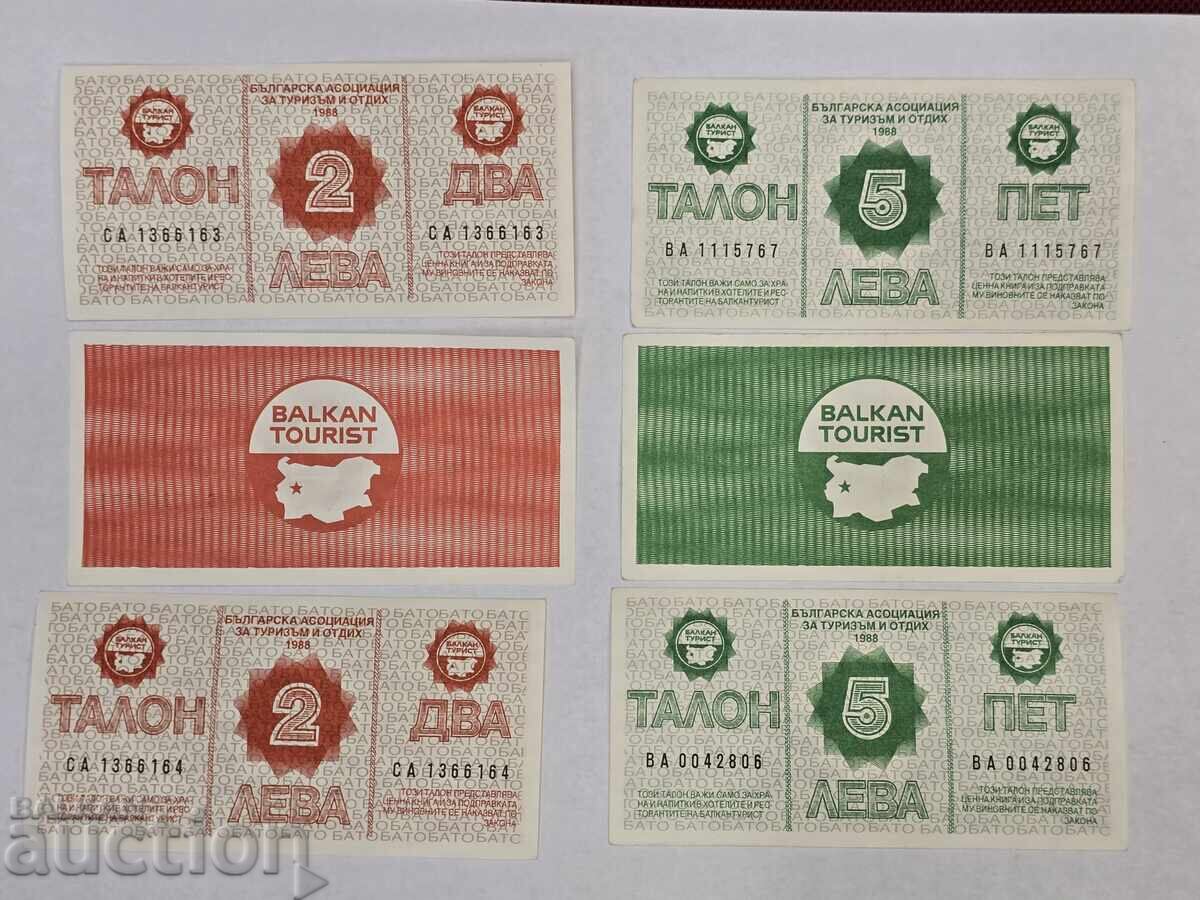 B.Z.C Lot Balkan Tourist Bonuri 2 și 5 lei 1988