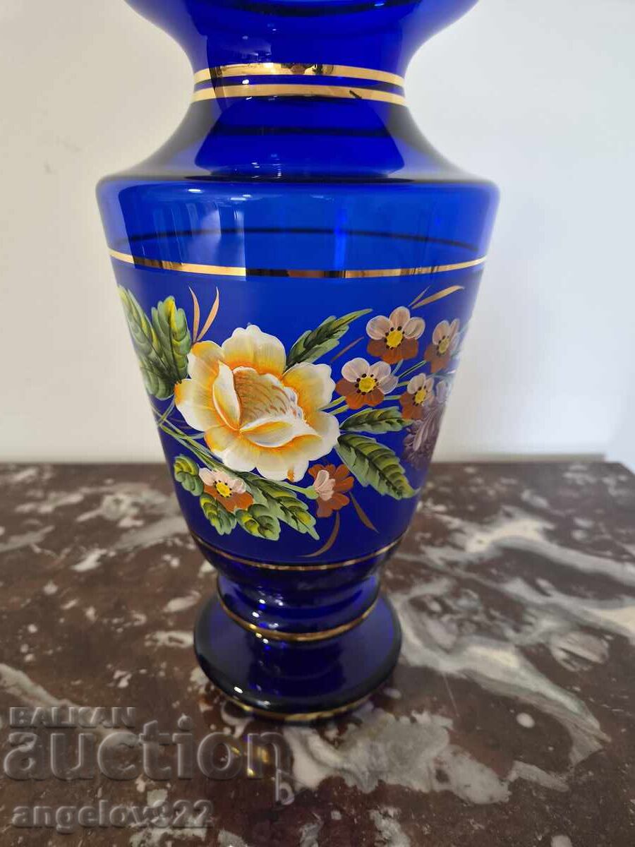 Beautiful large hand-painted glass vase!!! - 6