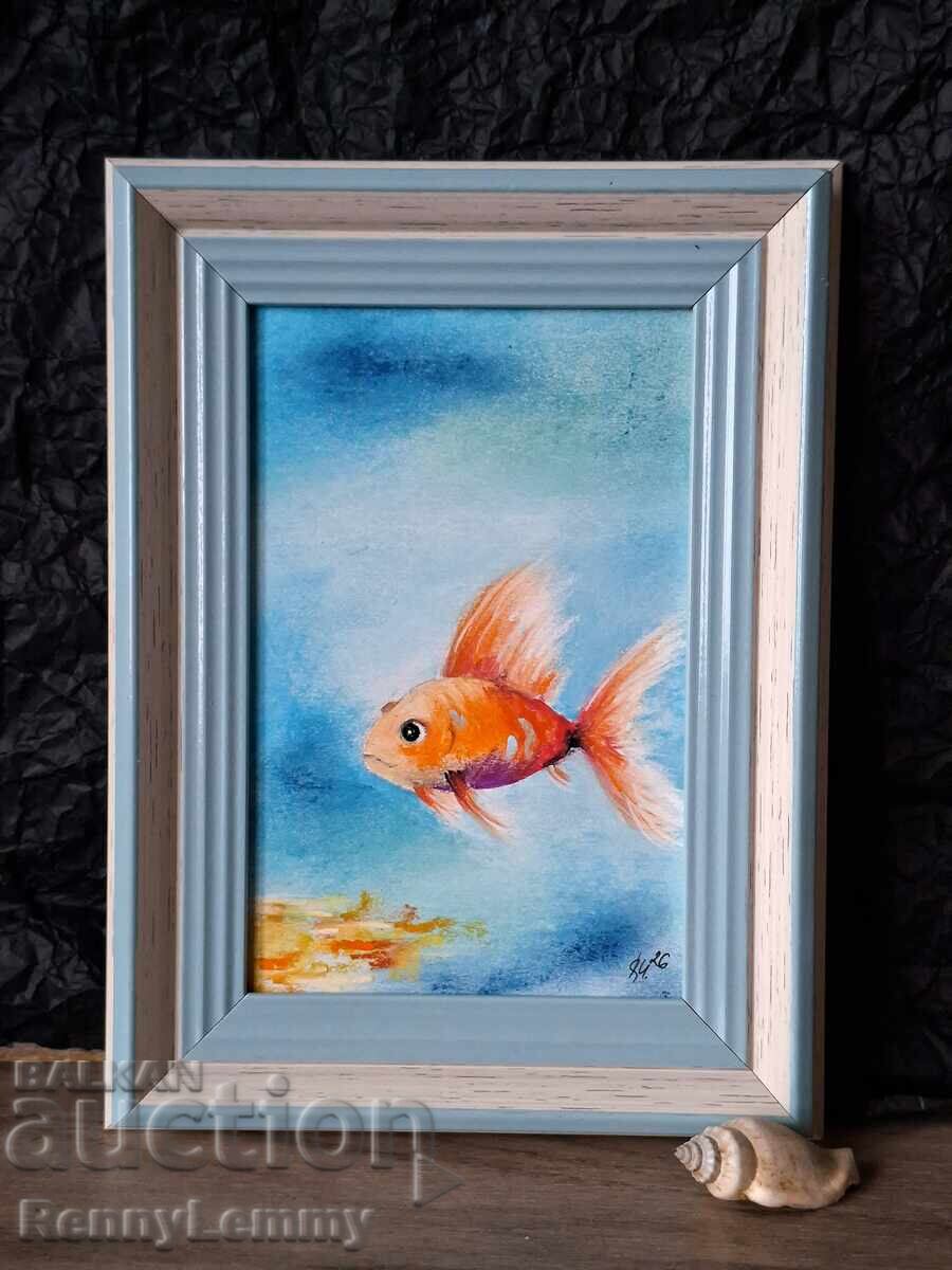Златна рибка, илюстрация оригинал, картина с цена € 28.00 | 54.76 лв.
