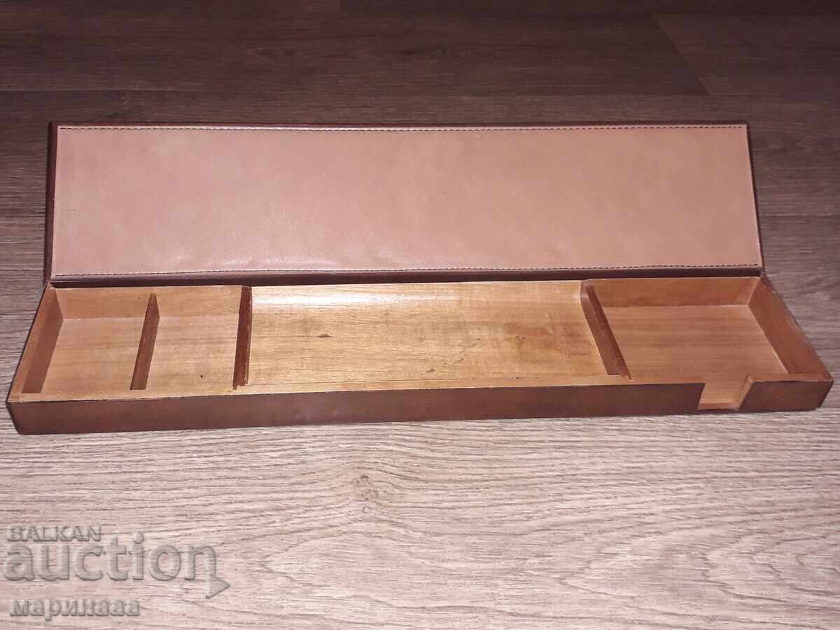 Organizator de birou vintage, piele ecologică, lemn - 7