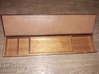 Organizator de birou vintage, piele ecologică, lemn