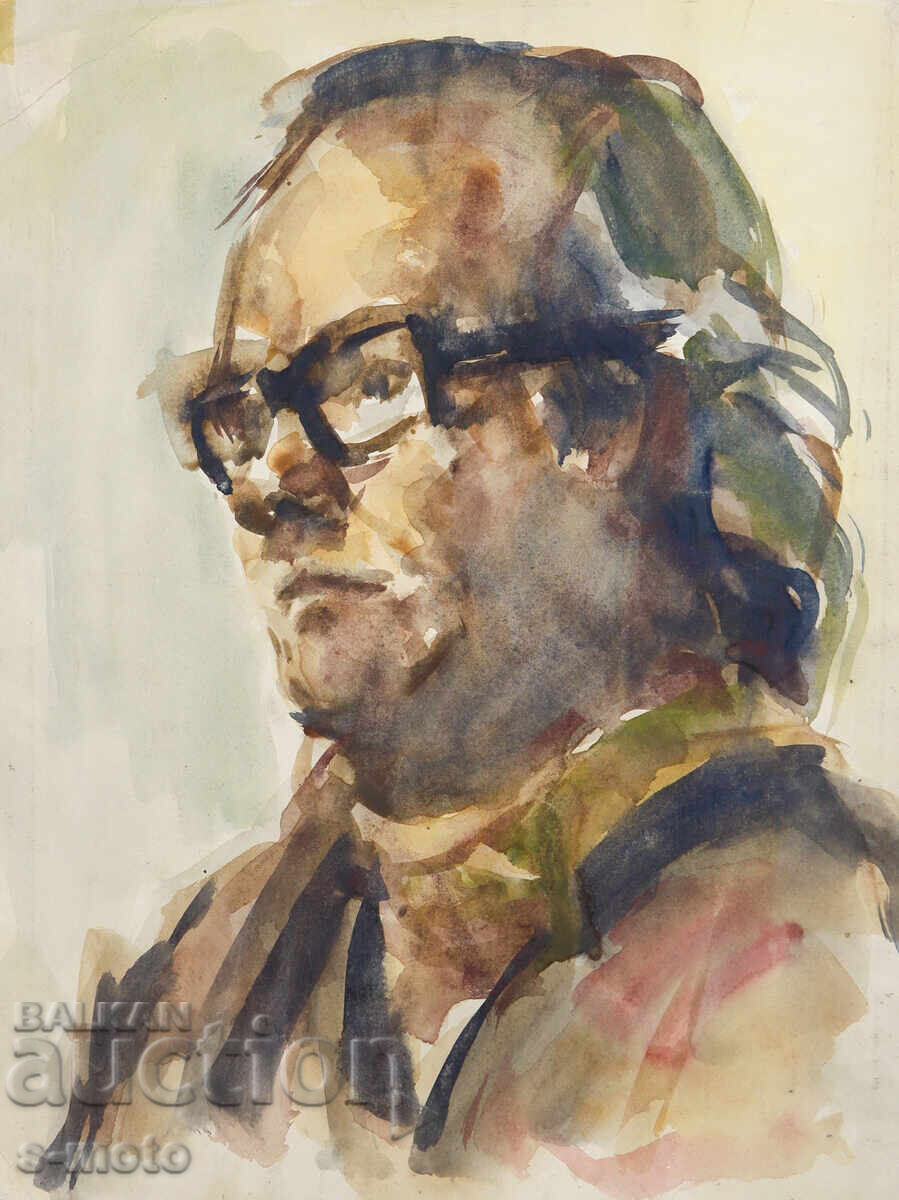 Licitație Portret în acuarelă al unui bărbat cu ochelari