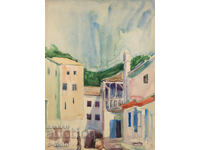 Old painting cityscape watercolor