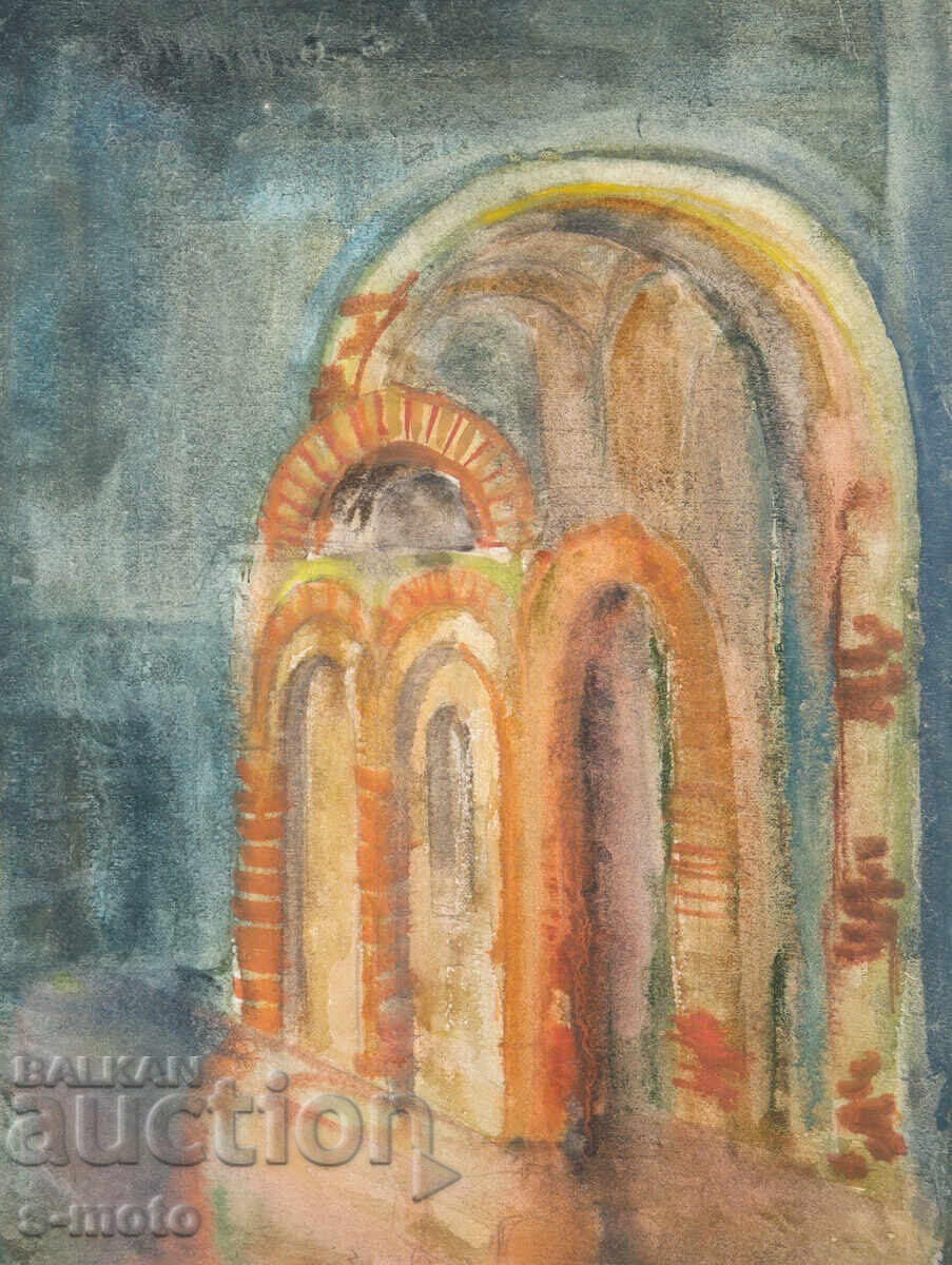 Аукцион Kартина акварел градски пейзаж Аукцион Kартина акварел градски пейзаж