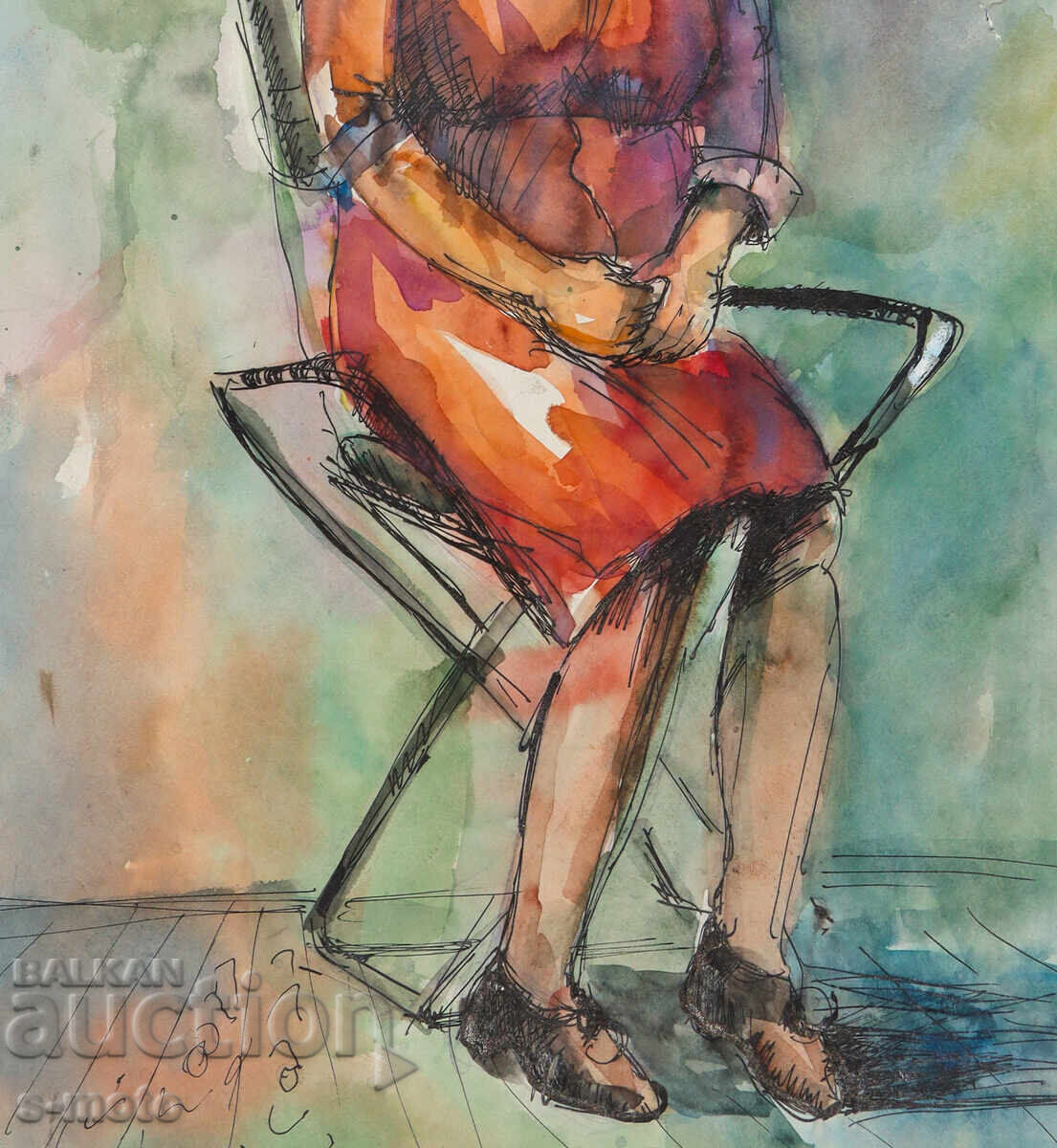 Παράδοση Έργο ζωγραφικής με ακουαρέλα, γυναικείο πορτρέτο Παράδοση Έργο ζωγραφικής με ακουαρέλα, γυναικείο πορτρέτο